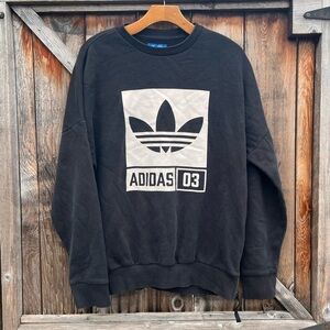 Adidas Men's Black and White Crewneck Sweater